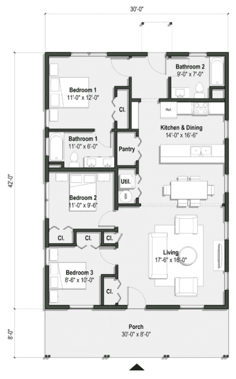 The Palm 1259 sq ft - Floor plan